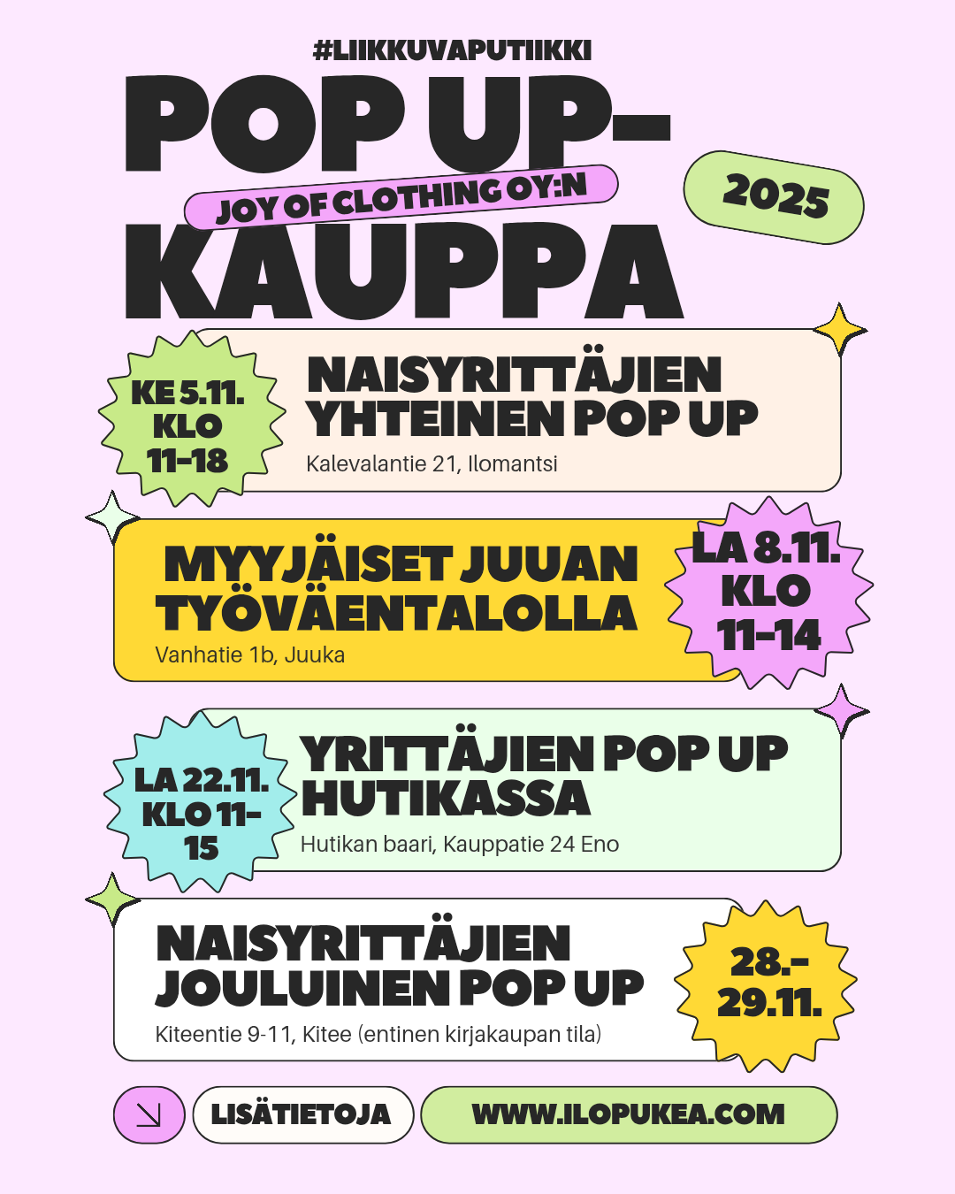 Marraskuun pop up-päivät (muutokset mahdollisia)